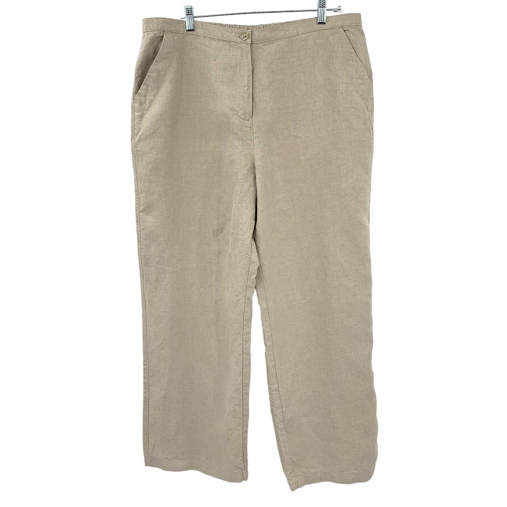 L.L.Bean Pure Linen Pants Oatmeal Women's Size 20 Regular Wide Leg Beachy NWOT